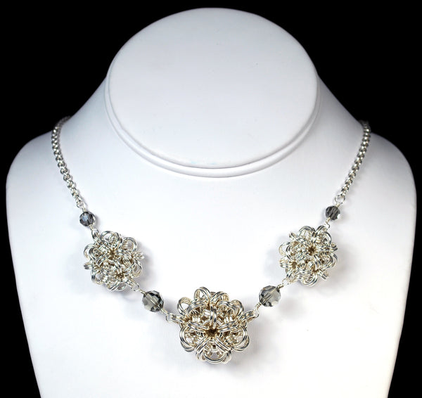 SALE: Sterling Silver Dodecahedron Necklace With Crystals - 17.5"