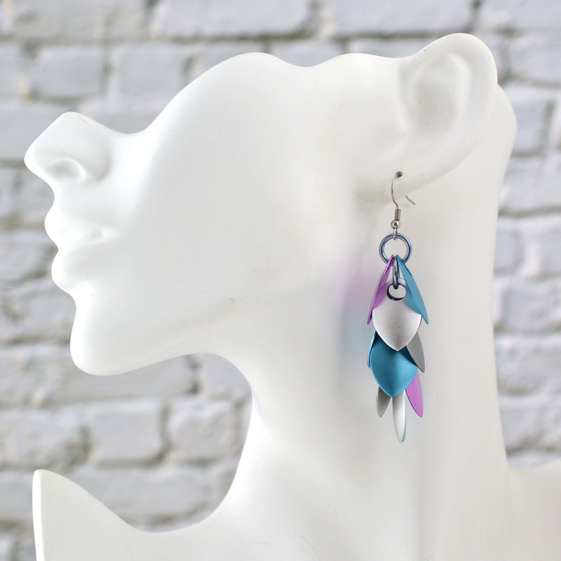 Cascading Leaves Long Earrings - Snow Fairy