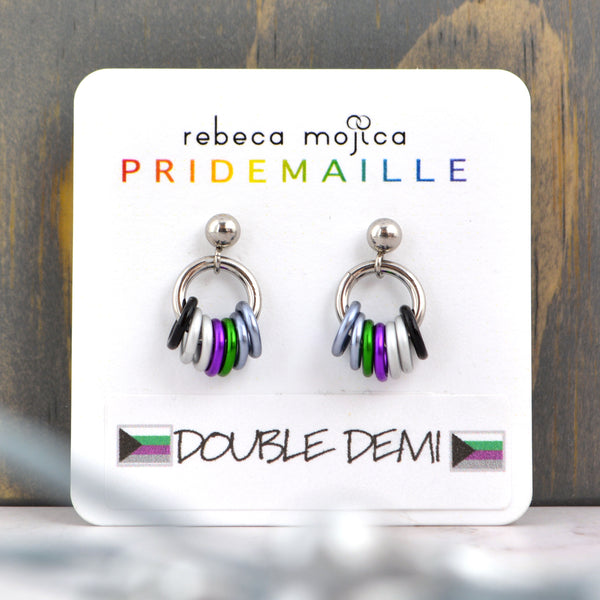 Double Demi Pride - Tiny Flag Earring Studs