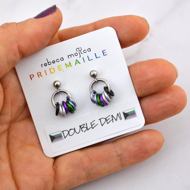 Double Demi Pride - Tiny Flag Earring Studs