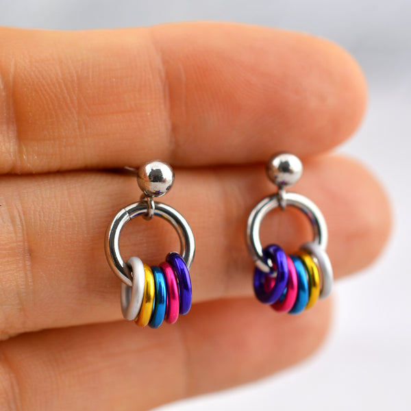 Polyamory Pride - Tiny Flag Earring Studs in New Tricolor Flag Colors