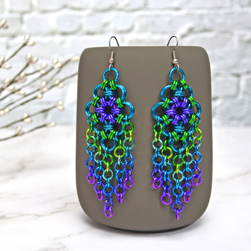 Chandelier Earrings - Peacock colors