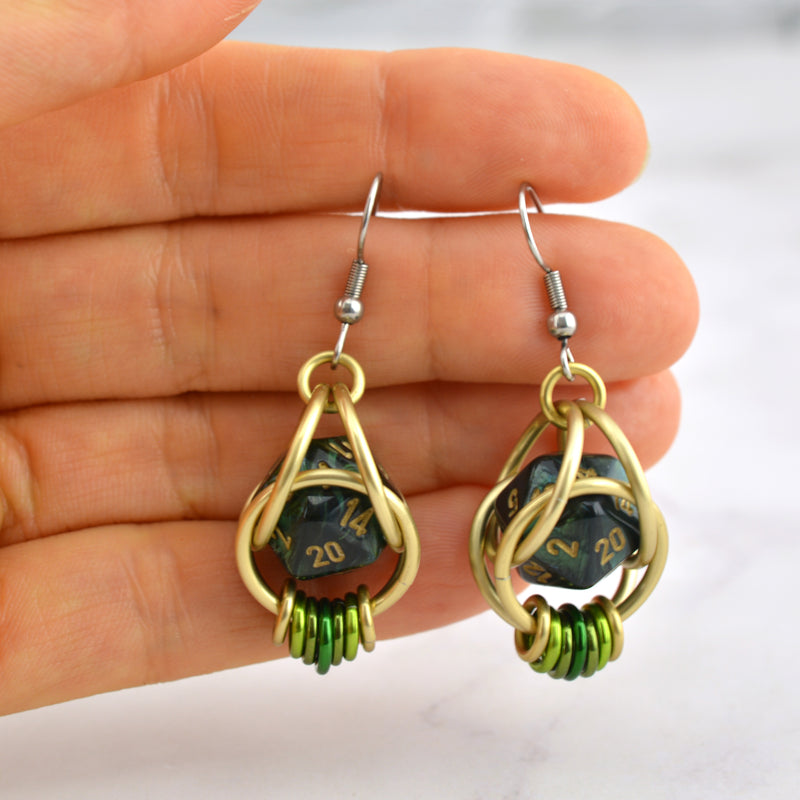 Forest Green d20 Earring