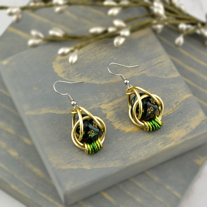 Forest Green d20 Earring