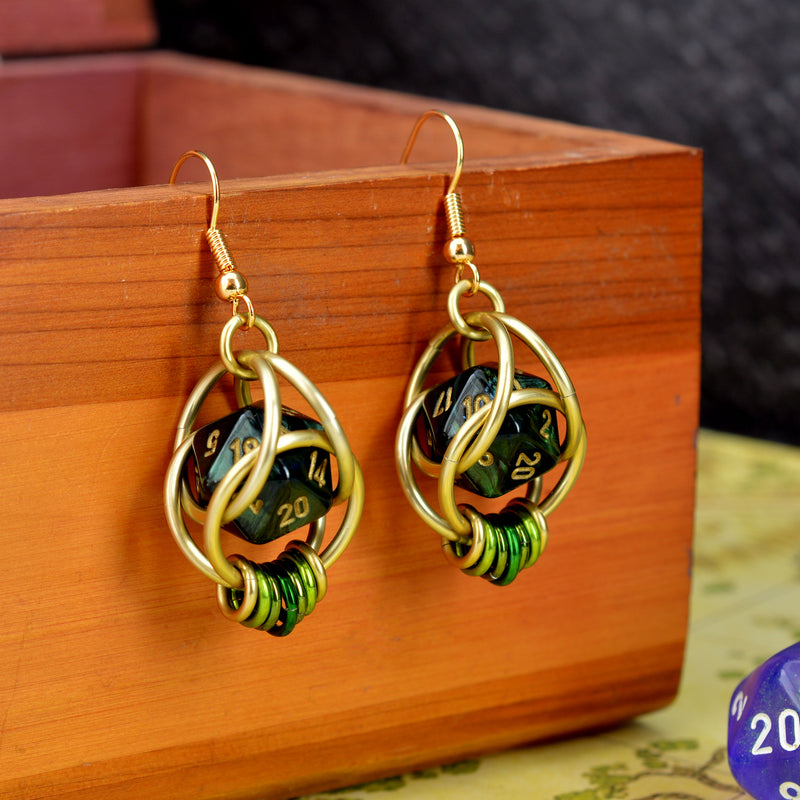 Forest Green d20 Earring