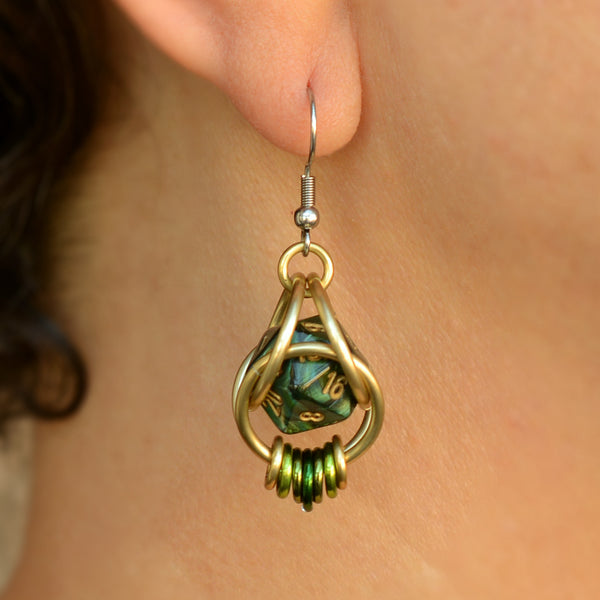 Forest Green d20 Earring