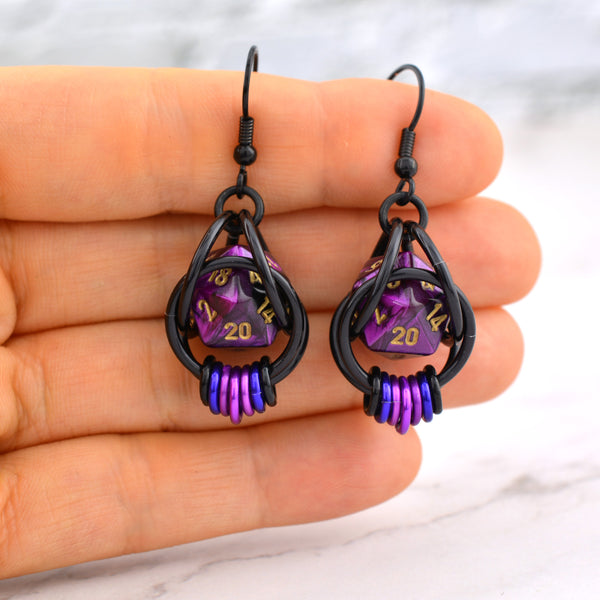 Purple Goth d20 Earrings