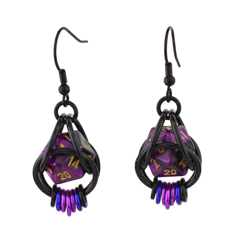 Purple Goth d20 Earrings