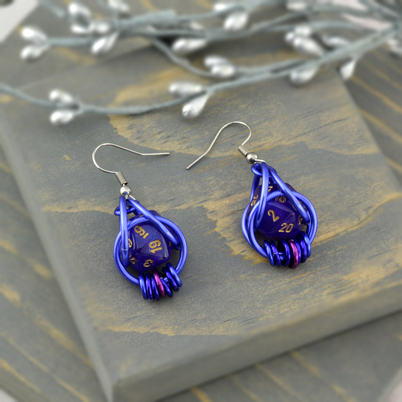 Purple Magic d20 Earrings