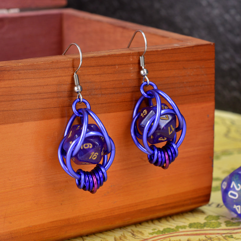 Purple Magic d20 Earrings