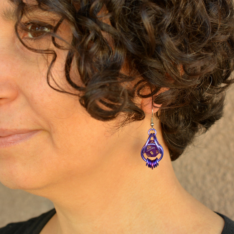 Purple Magic d20 Earrings