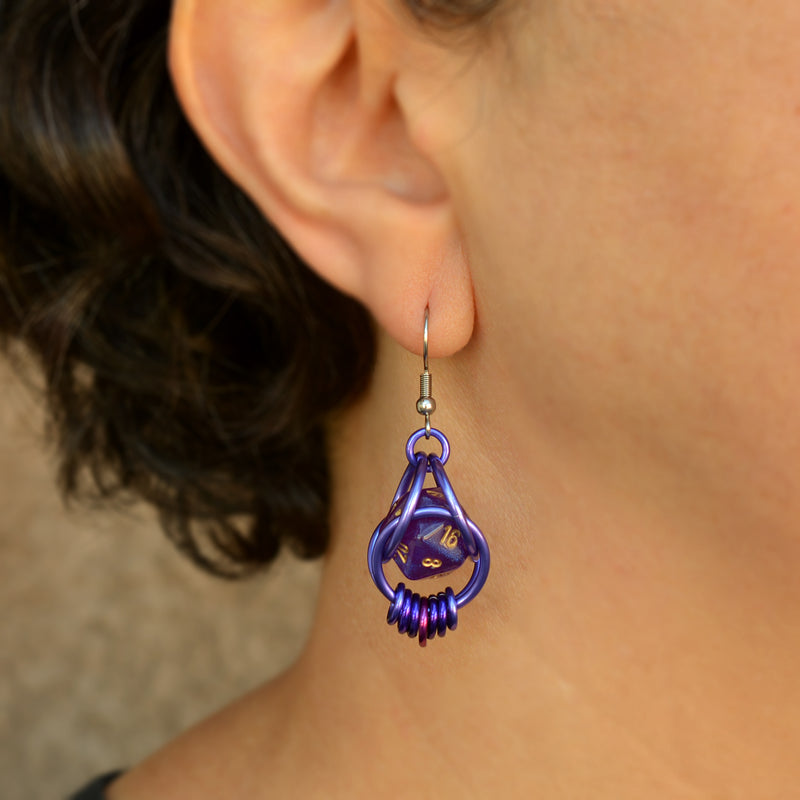 Purple Magic d20 Earrings