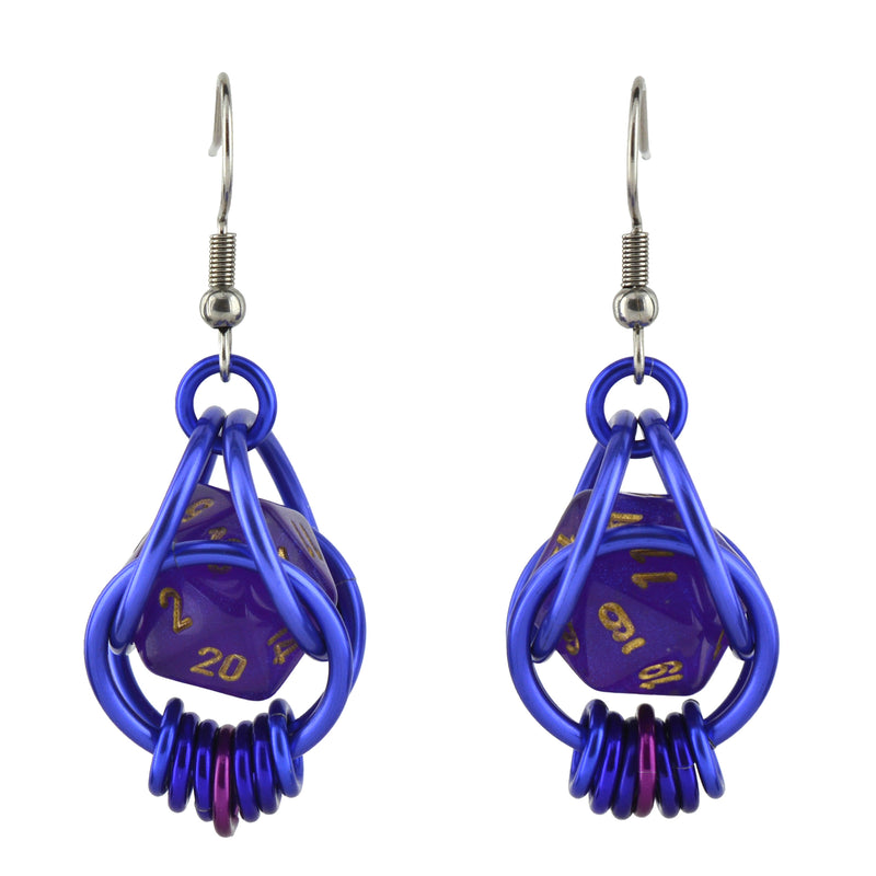 Purple Magic d20 Earrings