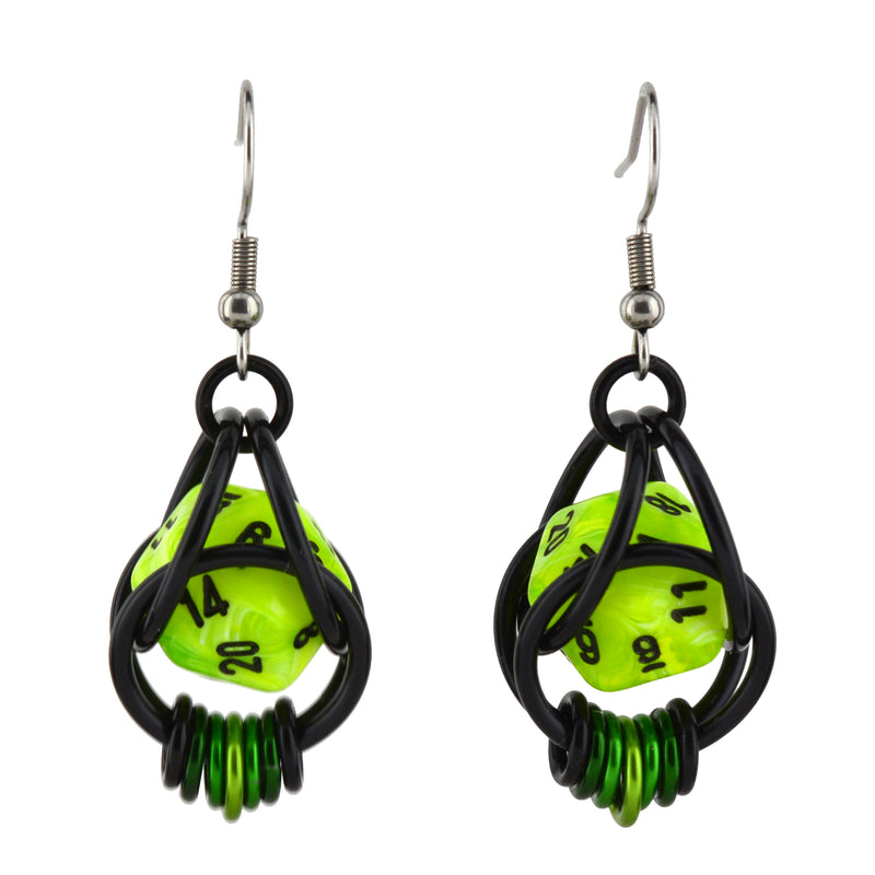 Neon Green d20 Earring