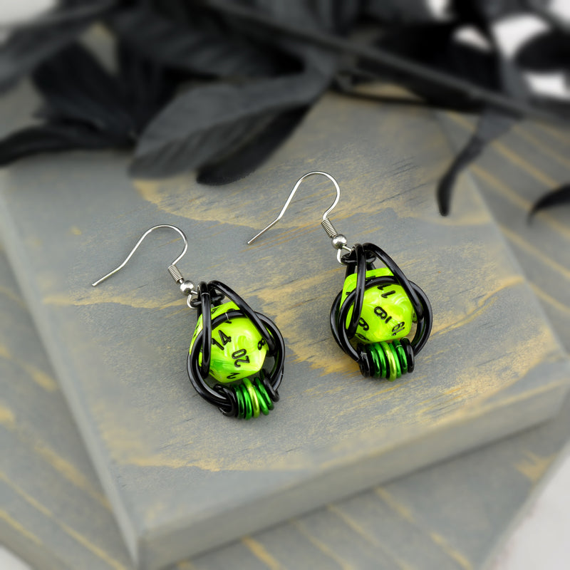 Neon Green d20 Earring