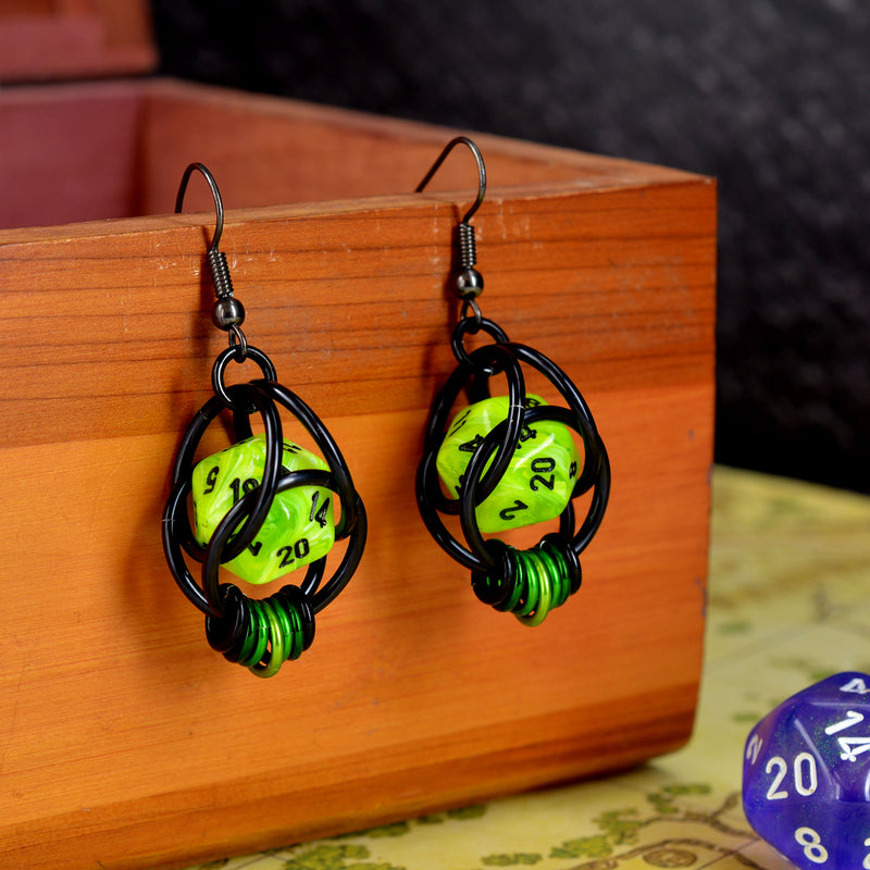 Neon Green d20 Earring