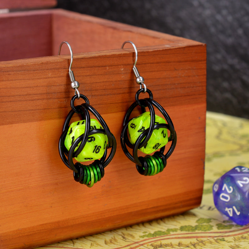 Neon Green d20 Earring