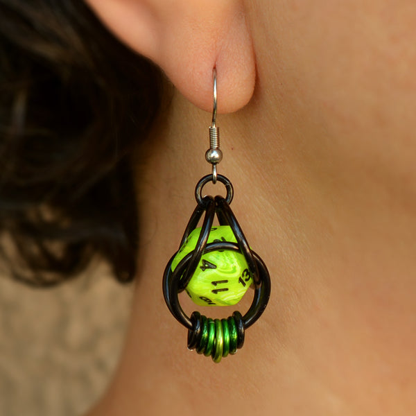 Neon Green d20 Earring