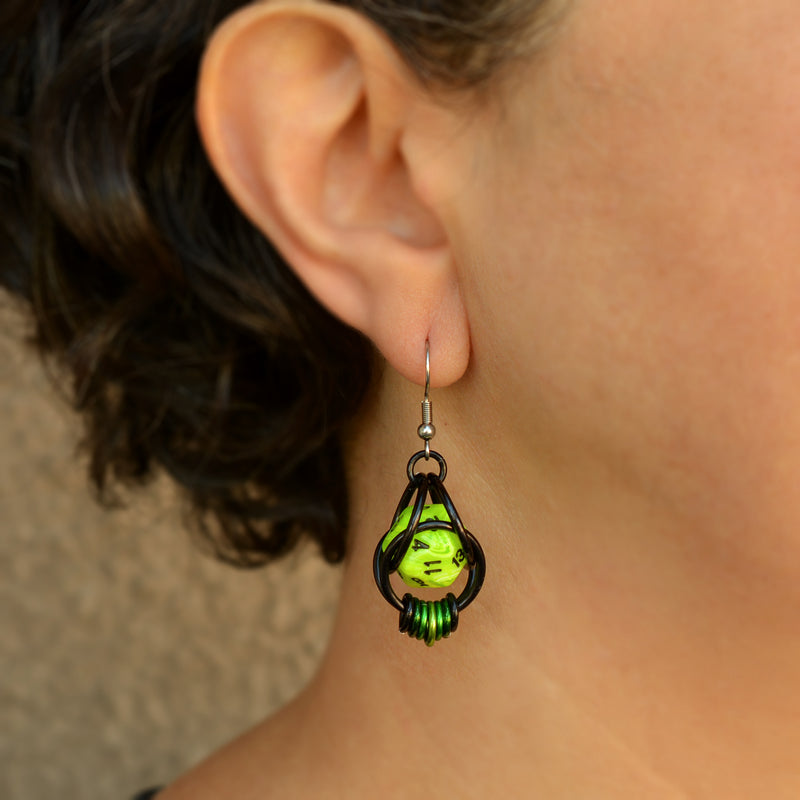 Neon Green d20 Earring