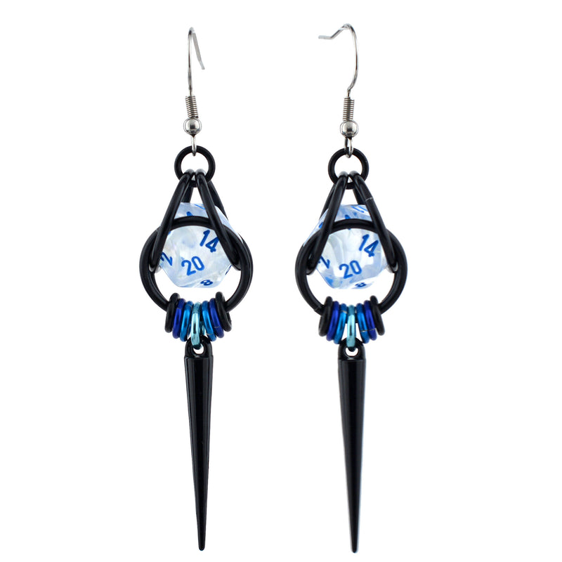 Black Spike UV Reactive d20 Earrings