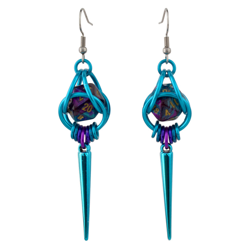 d20 Spike Earrings - Magical Butterfly (Turquoise and Purple)