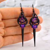 Purple Goth d20 Spike Earrings