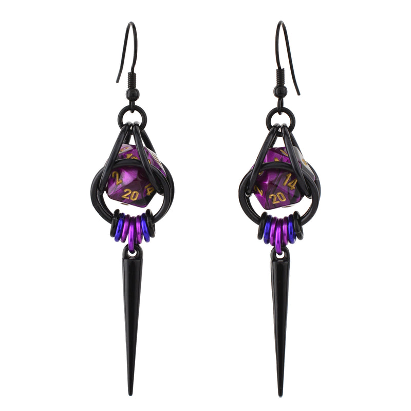 Purple Goth d20 Spike Earrings