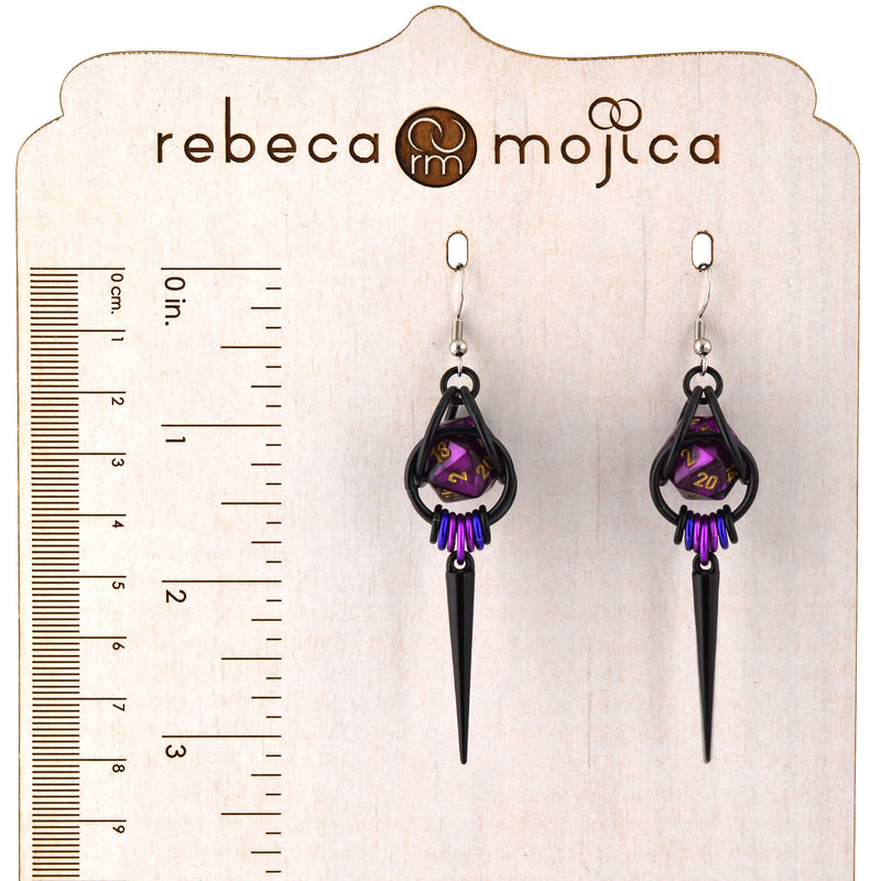 Purple Goth d20 Spike Earrings