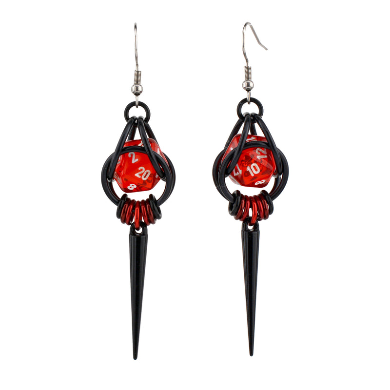 Red & Black Spike d20 Earrings