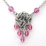 SALE: Small Mesh Necklace With Crystals - Stainless Steel - Black, Pink or Light Blue