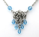 SALE: Small Mesh Necklace With Crystals - Stainless Steel - Black, Pink or Light Blue