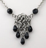 SALE: Small Mesh Necklace With Crystals - Stainless Steel - Black, Pink or Light Blue