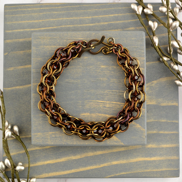 SALE: Brown Captive Crystals Niobium Bracelet - S/M - Approx 7.25"