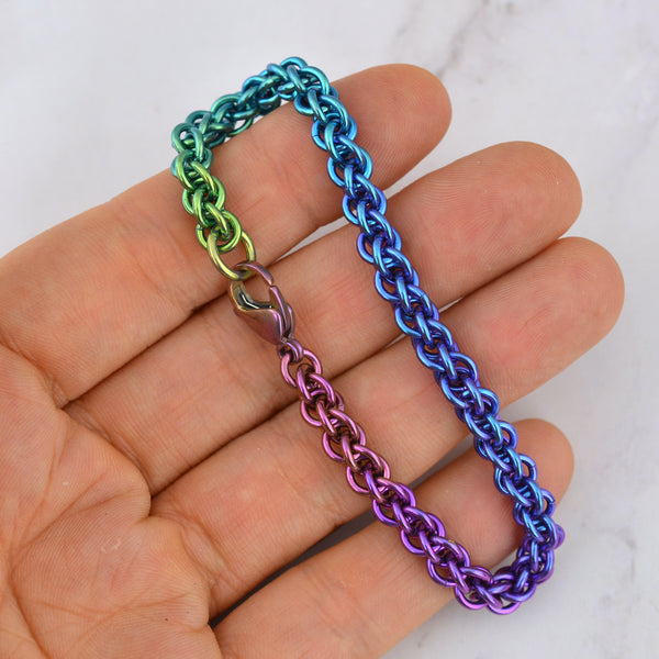 SALE: Electric Rainbow Fade Rope Bracelet - Jens Pind Linkage Pattern - Small (approx 6.75")