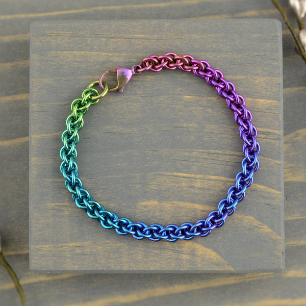 SALE: Electric Rainbow Fade Rope Bracelet - Jens Pind Linkage Pattern - Small (approx 6.75")