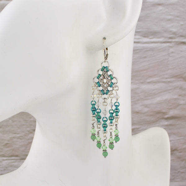 SALE: Sterling Silver + Green Chandelier Earrings