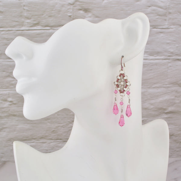 SALE: Sterling Silver + Pink Chandelier Earrings