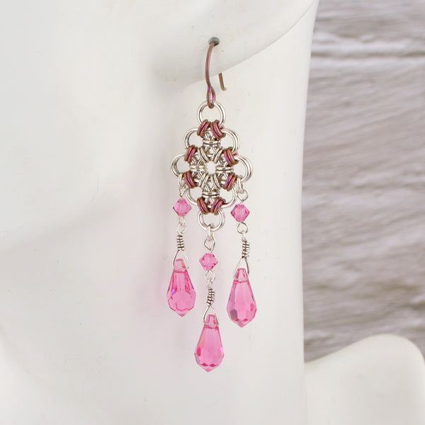 SALE: Sterling Silver + Pink Chandelier Earrings