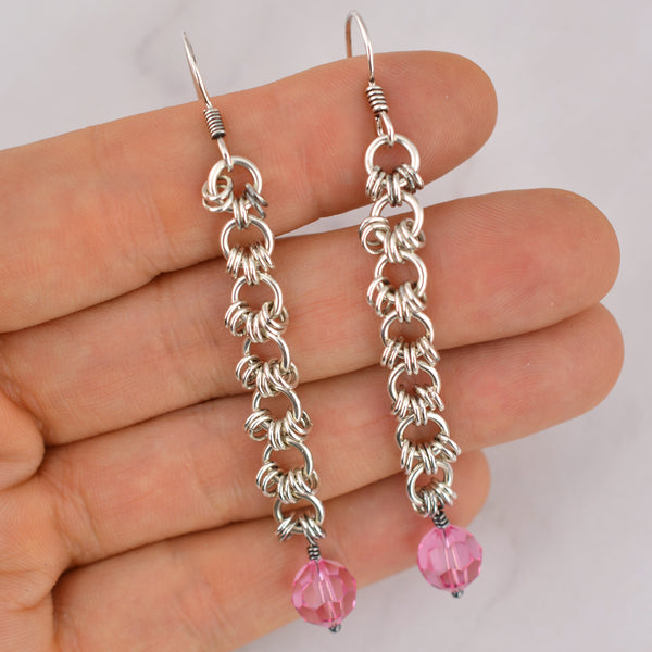 SALE: Sterling Silver Fringe Earring With Pink Crystal