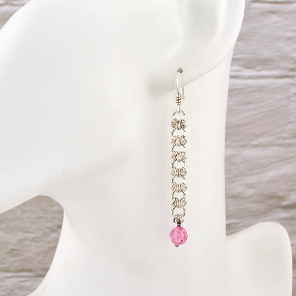 SALE: Sterling Silver Fringe Earring With Pink Crystal