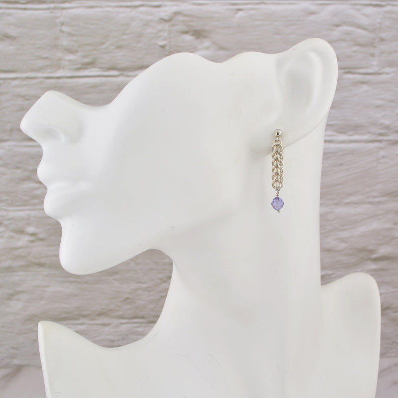 SALE: Small Sterling Braided Earring With Purple Crystal