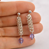 SALE: Small Sterling Braided Earring With Purple Crystal