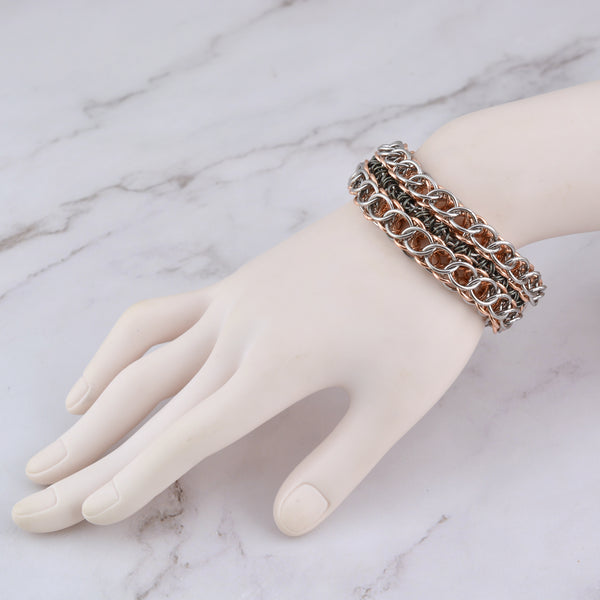 SALE: Steel, Bronze & Enameled Copper Reversible Cuff - XS (Approx 6.5")